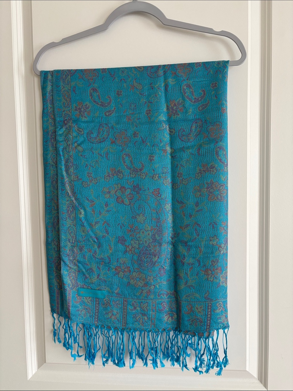 Teal Paisley Fringe Scarf